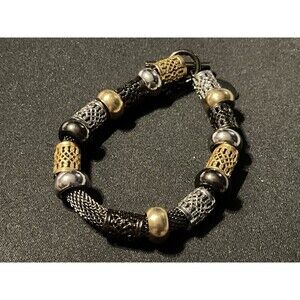 Erica Zap 6.5in Toggle Clasp Bracelet Gold, Silver, Black W/ Filigree Tubes